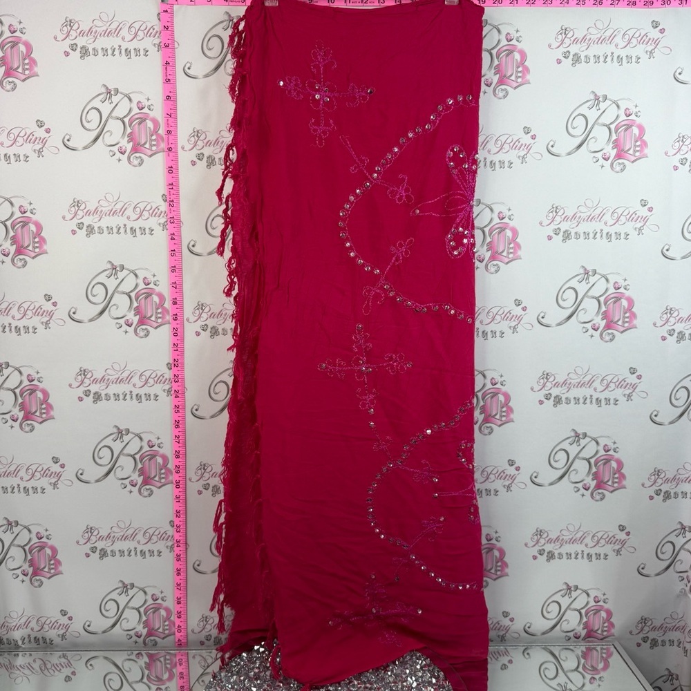 Scarf wrap coverup dress or skirt sparkly Embellished Fuchsia Fringe Wrap Scarf
